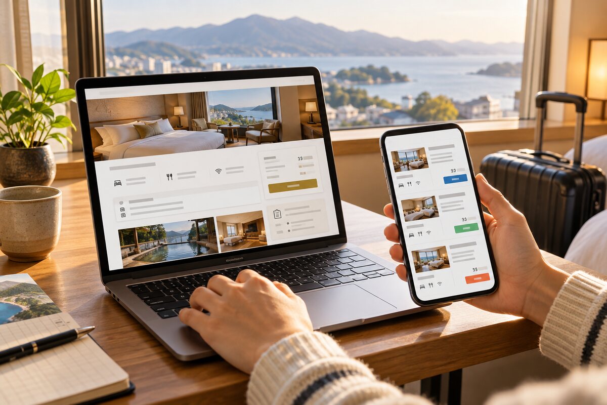 ホテル公式サイトと予約サイトを比較するイメージ